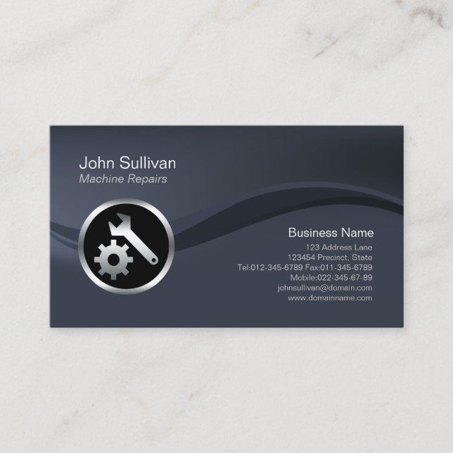 Chrome Tools Icon Machine Repairs Business Card (Front)