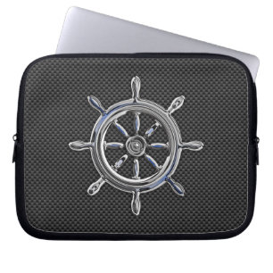 Chrome Wheel on Black Carbon Fiber Styles Laptop Sleeve