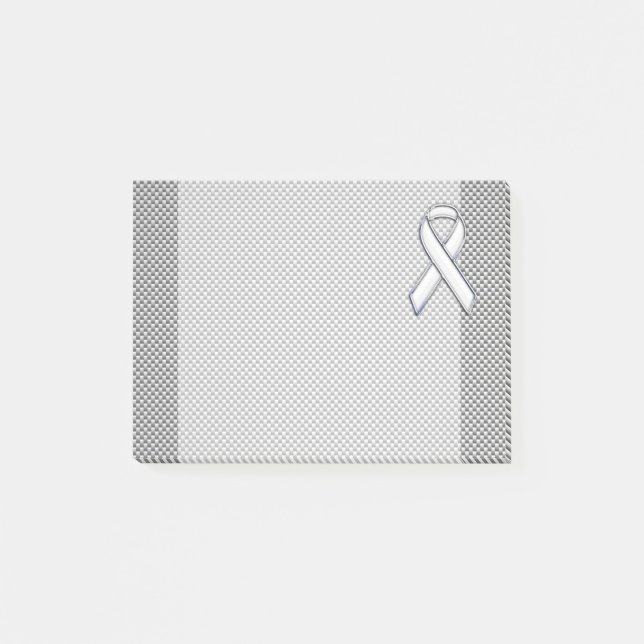 Chrome White Ribbon Awareness Carbon Fibre Decor Post-it Notes (Front)