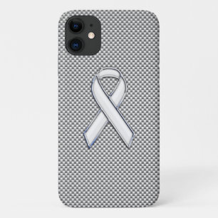 Chrome White Ribbon Awareness Carbon Fibre Print iPhone 11 Case