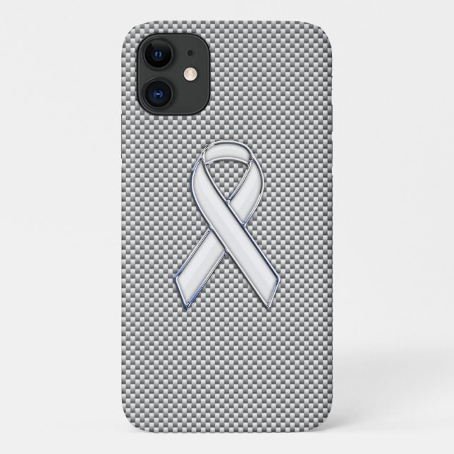 Chrome White Ribbon Awareness Carbon Fibre Print Case-Mate iPhone Case (Back)