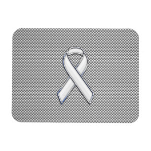 Chrome White Ribbon Awareness Carbon Fibre Print Magnet