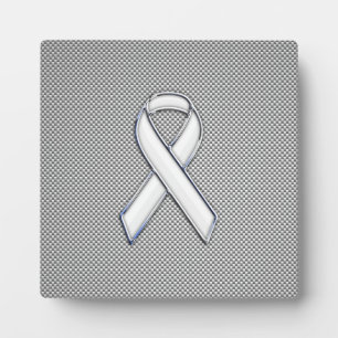 Chrome White Ribbon Awareness Carbon Fibre Print Plaque