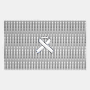 Chrome White Ribbon Awareness Carbon Fibre Print Rectangular Sticker