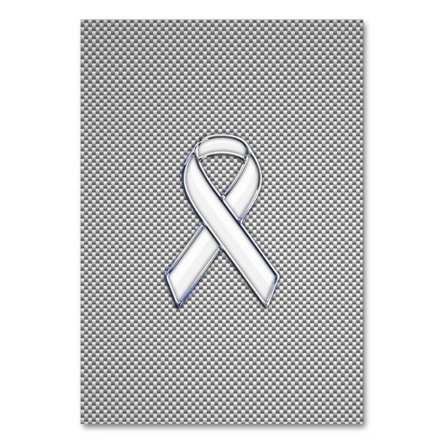 Chrome White Ribbon Awareness Carbon Fibre Print Table Number (Front)
