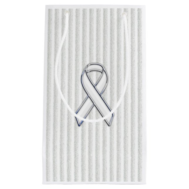 Chrome White Ribbon Awareness in Granular Stripes Small Gift Bag (Front)