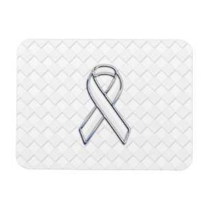 Chrome White Ribbon Awareness on Checkers Magnet