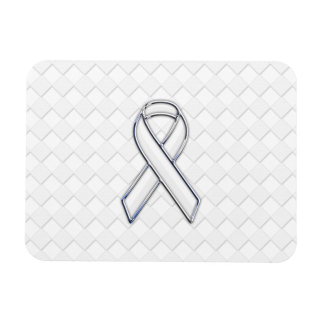 Chrome White Ribbon Awareness on Checkers Magnet (Horizontal)