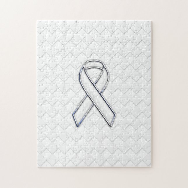Chrome White Ribbon Awareness on Checkers Print Jigsaw Puzzle (Vertical)
