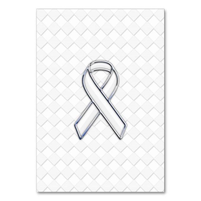 Chrome White Ribbon Awareness on Checkers Print Table Number (Front)