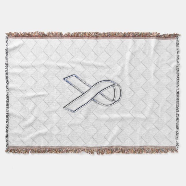Chrome White Ribbon Awareness on Checkers Throw Blanket (Front)