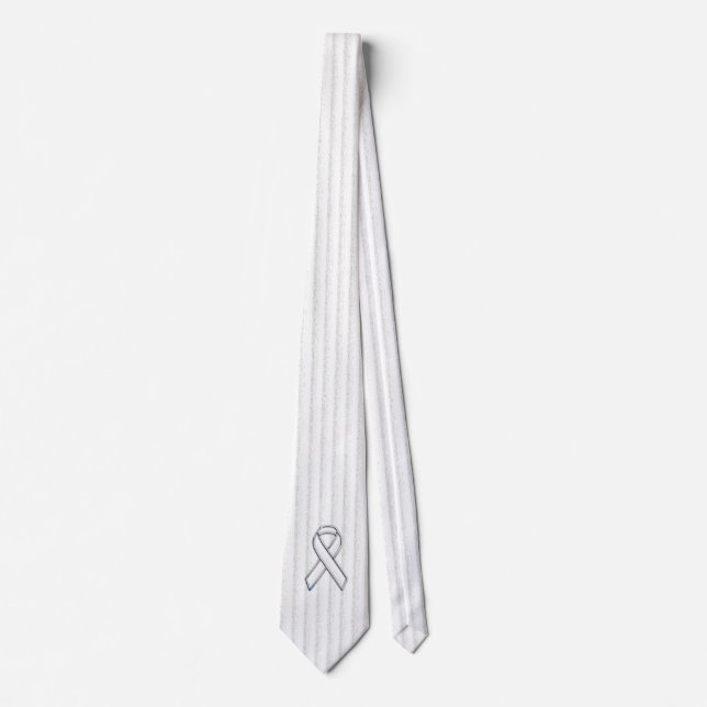 Chrome White Ribbon Awareness on Granular Stripes Tie (Front)