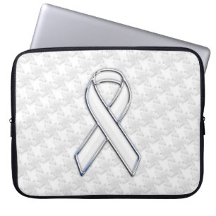 Chrome White Ribbon Awareness on Houndstooth Print Laptop Sleeve