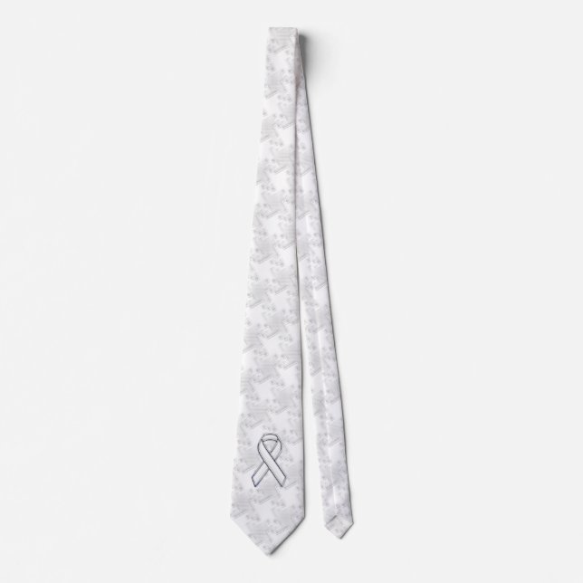 Chrome White Ribbon Awareness on Houndstooth Print Tie (Front)