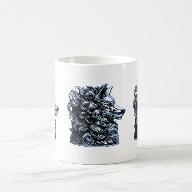 Chrome Wolf Bust Sculpture Coffee Mug (Center)