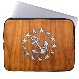 Chrome Yacht Flag on Nautical Teak Wood Print Laptop Sleeve