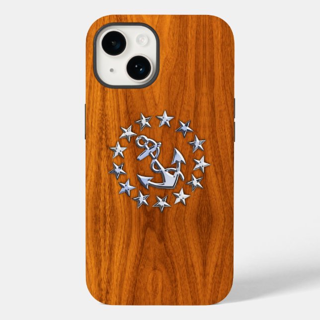 Chrome Yacht Flag on Teak Wood Case-Mate iPhone Case (Back)
