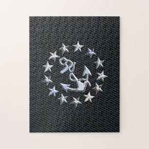 Chrome Yacht Naval Flag on Automotive Grille Print Jigsaw Puzzle