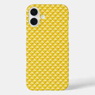 Chrome yellow, enamel look, studded grid iPhone 16 plus case
