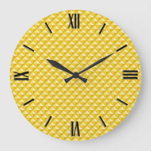 Chrome yellow, enamel look, studded grid large clock