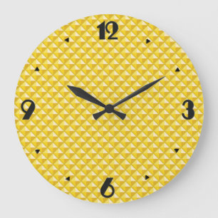 Chrome yellow, enamel look, studded grid large clock
