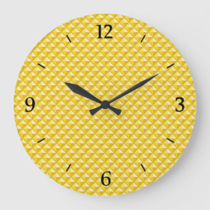 Chrome yellow, enamel look, studded grid large clock