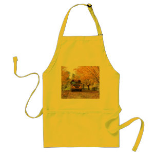 Chrome yellow school bus in the fall  standard apron
