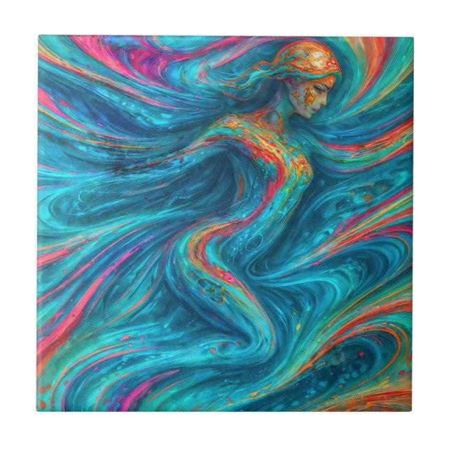 “Chromisca” - Fluid Enchantress Portrait Ceramic Tile (Front)