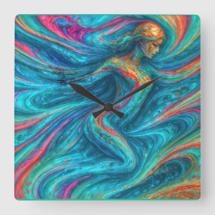 “Chromisca” - Fluid Enchantress Portrait Square Wall Clock