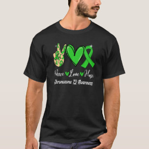 Chromosome 12 Awareness Peace Love Hope Green Ribb T-Shirt