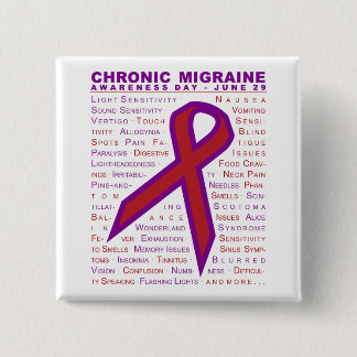 Chronic Migraine Awareness - Symptoms & Ribbon Btn 15 Cm Square Badge