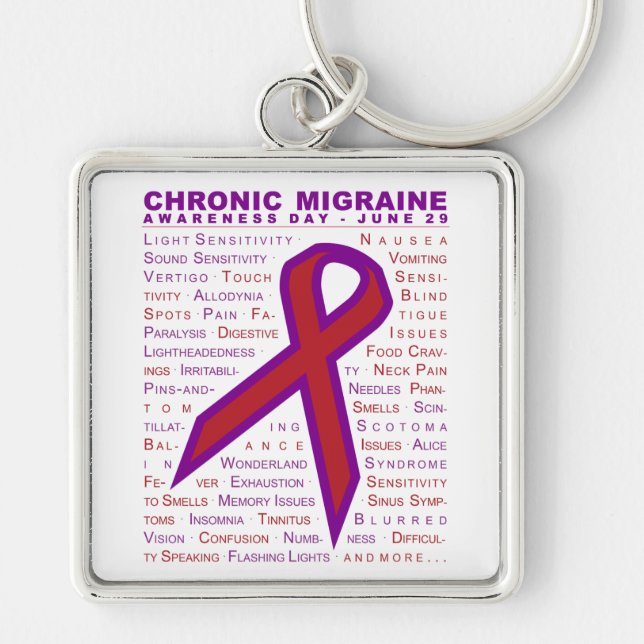 Chronic Migraine - Symptoms & Ribbon Keychain (Front)
