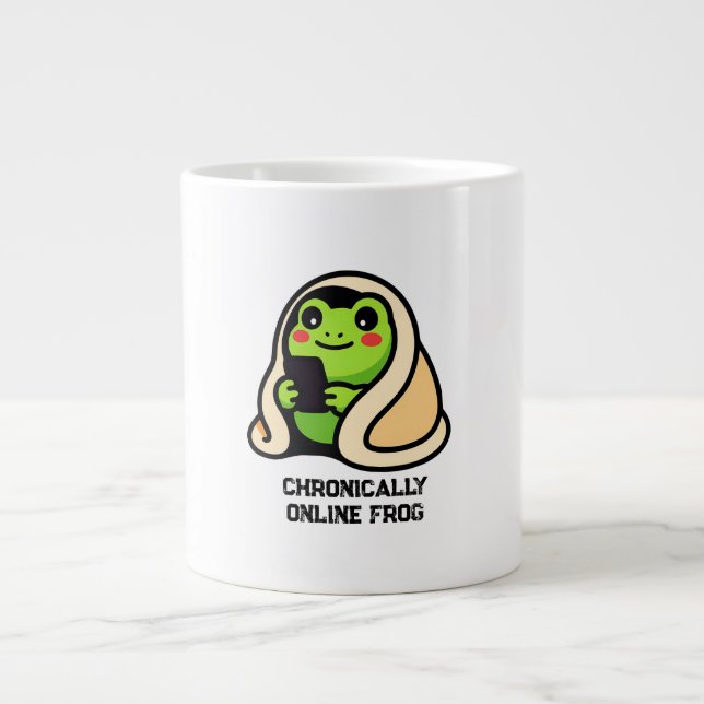 chronically online Frog Funny Meme Large Coffee Mug (Front)