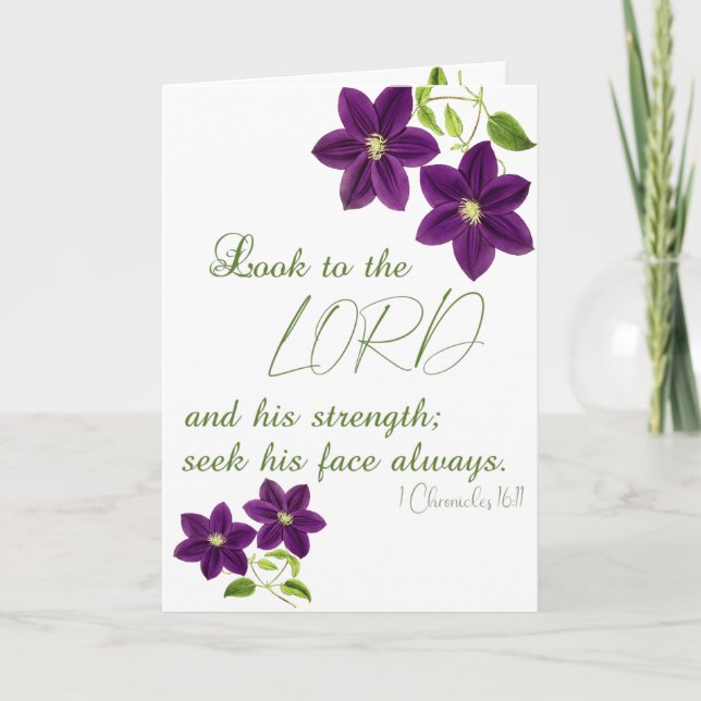 Chronicles 1611 Look to the Lord Purple Floral Card (Front)