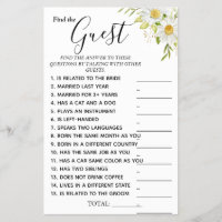 Chrysanthem Find the Guest Bridal shower game card