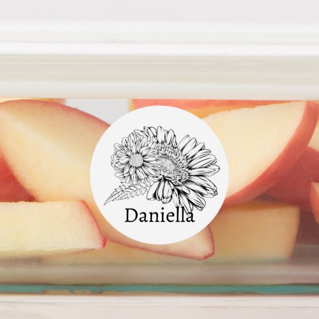 Chrysanthemum Black Line Drawing with Your Name  (Affixed)