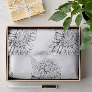 Chrysanthemum Black Line Drawing with Your Name  Tissue Paper