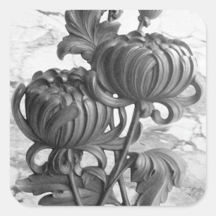 Chrysanthemum Black & White Square Stickers
