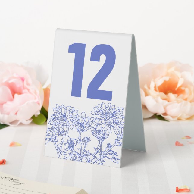Chrysanthemum blue white wedding table number (In SItu (Wedding))