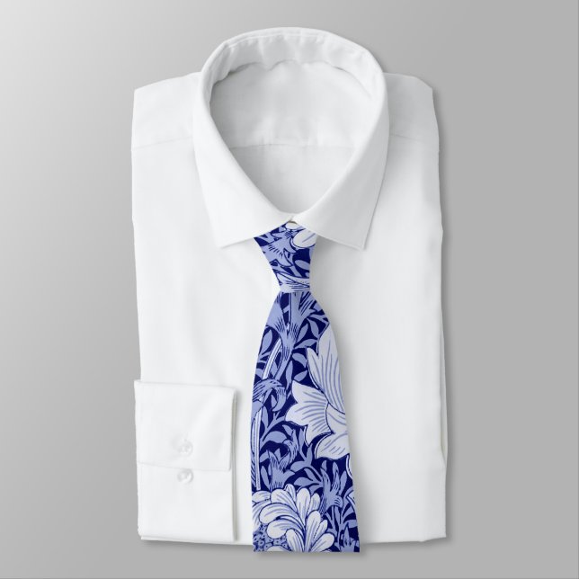 Chrysanthemum Blue, William Morris Tie (Tied)