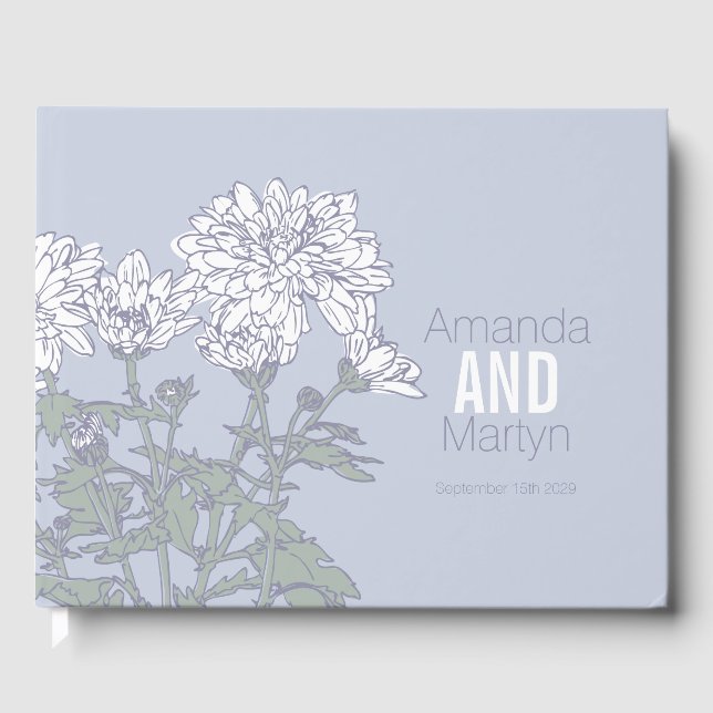 Chrysanthemum botanic outline wedding guest book (Front)