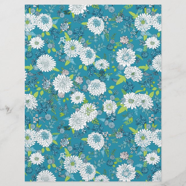 Chrysanthemum Chinoiserie Paper Sheet, Turquoise (Front)