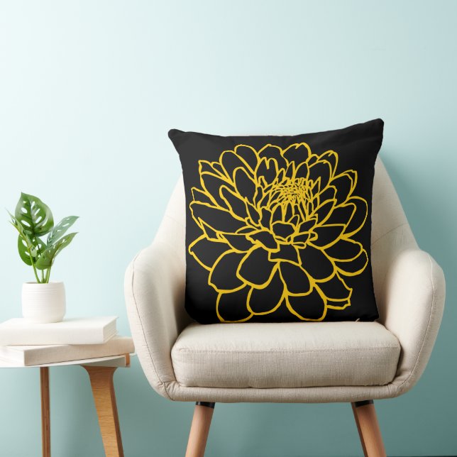 Chrysanthemum Drawing - Amber on Black Cushion (Chair)