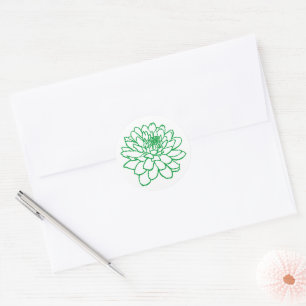 Chrysanthemum Drawing - Grass Green on White Classic Round Sticker