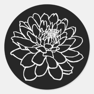 Chrysanthemum Drawing - White on Black Classic Round Sticker