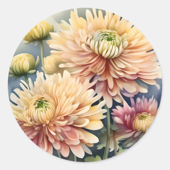 Chrysanthemum Elegant Flowers Classic Round Sticker (Front)