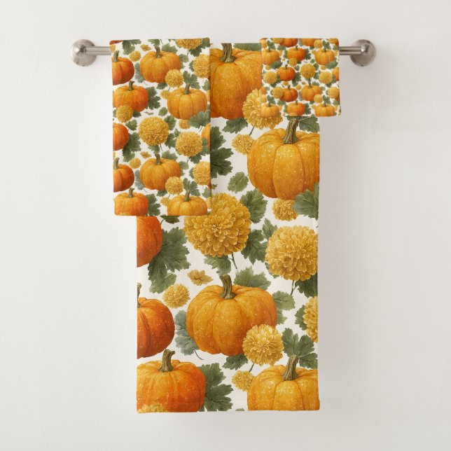 Chrysanthemum Fall Design Bath Towel Set (Insitu)