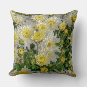 Chrysanthemum Floral Yellow Green White Cushion