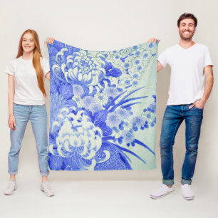 Chrysanthemum Flower, Japanese Design Fleece Blanket