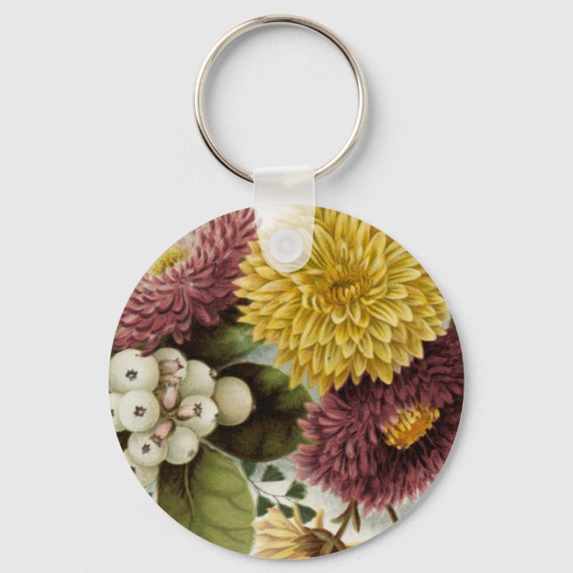 Chrysanthemum Flower Mum Floral Key Ring (Front)